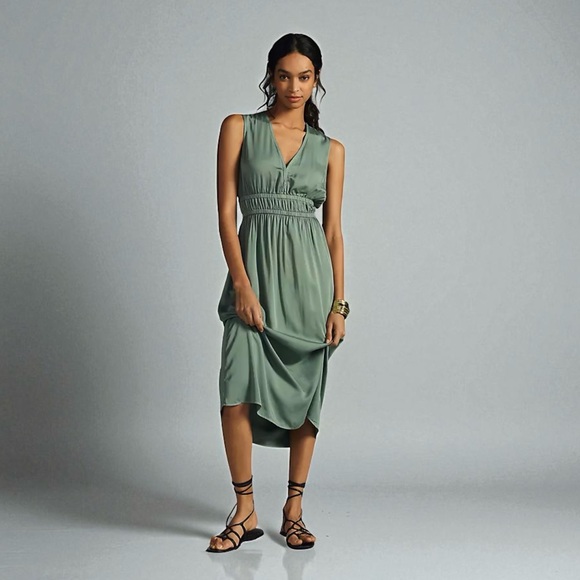 Anthropologie Cloth & Stone Sleeveless Deep V Maxi Dress Green Small